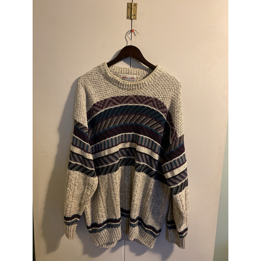 Vintage Northwoods Knit Sweater Mens Large L/G 90s Geometric Striped Gorpcore